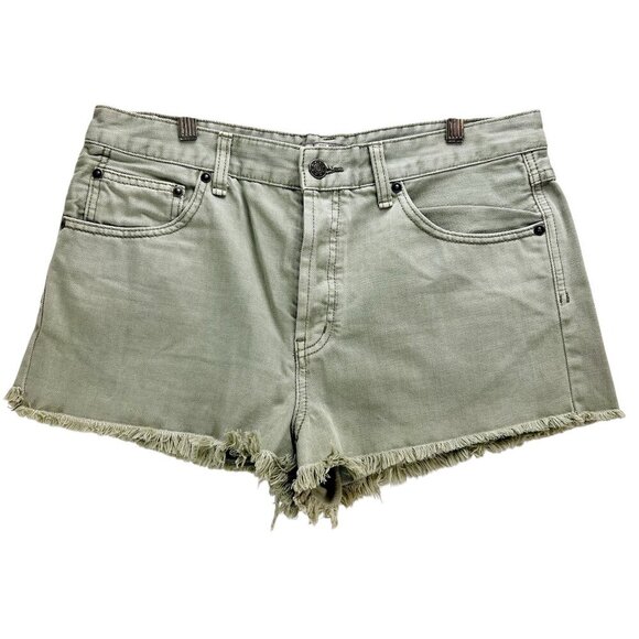 Free People Light Green Button Fly Jean Cut Off Shorts Size 31 - Picture 1 of 4